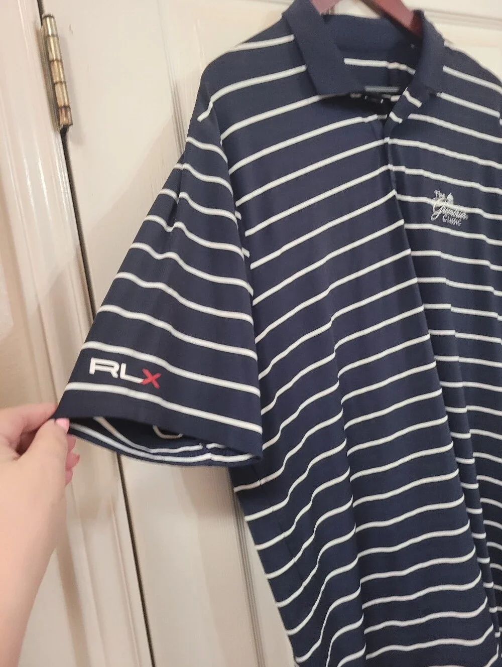 RLX Ralph Lauren Golf Polo Men's XL Navy Blue Stripped Greenbrier PGA